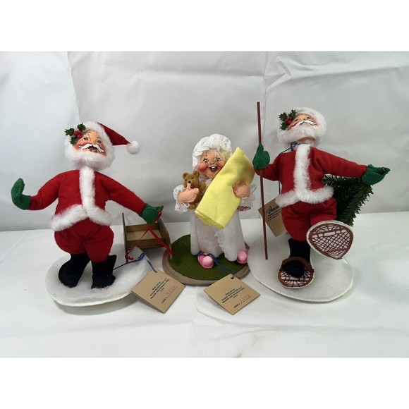 Lot Of 3 1994 Vintage ANNALEE Mobilitee Dolls‎ - Santa & Santa Grandma 8” NWT - Picture 1 of 12